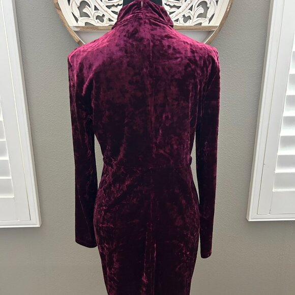 Bardot Dress Women's SZ10L Crushed Velvet Burgundy Choker Deep V Whimsygoth - Picture 2 of 7